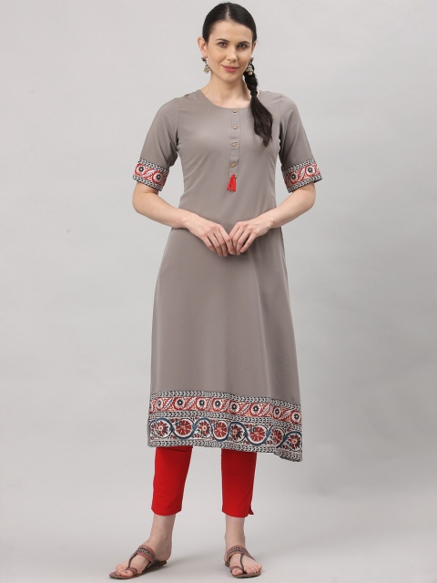 

ALC Creations Women Grey Thread Work Pastels Crepe Kurta