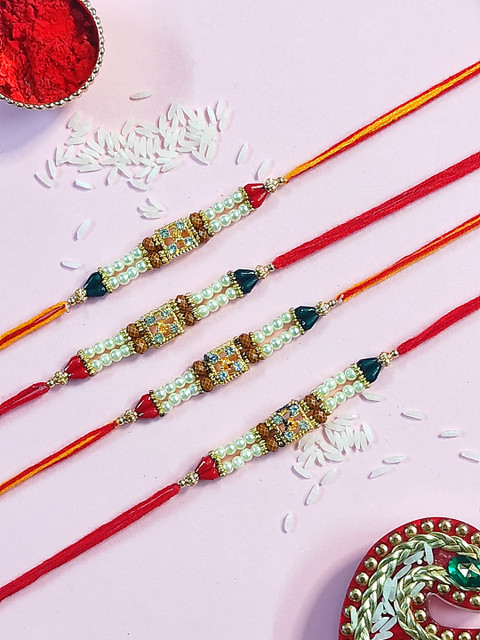 

CRAYTON Men Red & Gold Toned Set Of 4 Rakhis