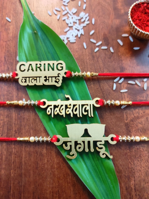 

CRAYTON Men Set Of 3 Gold-Toned Stone-Studded & Beaded Rakhi