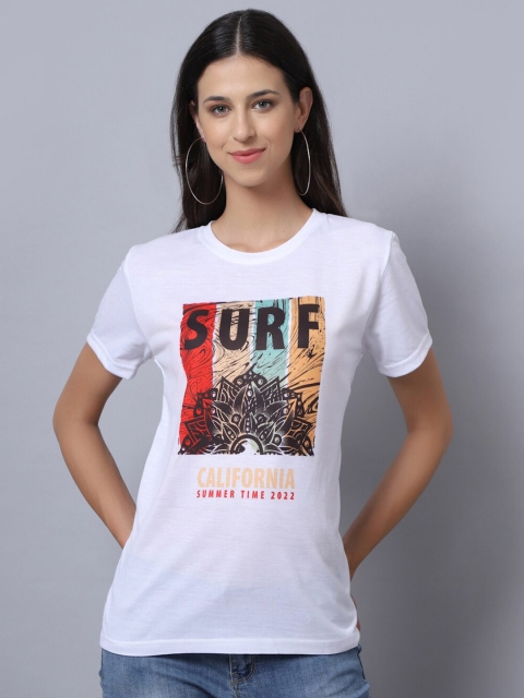 

UnaOne Women White Printed Slim Fit T-shirt