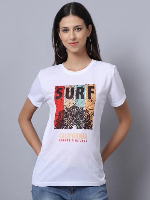 

UnaOne Women White & silver Printed Slim Fit T-shirt