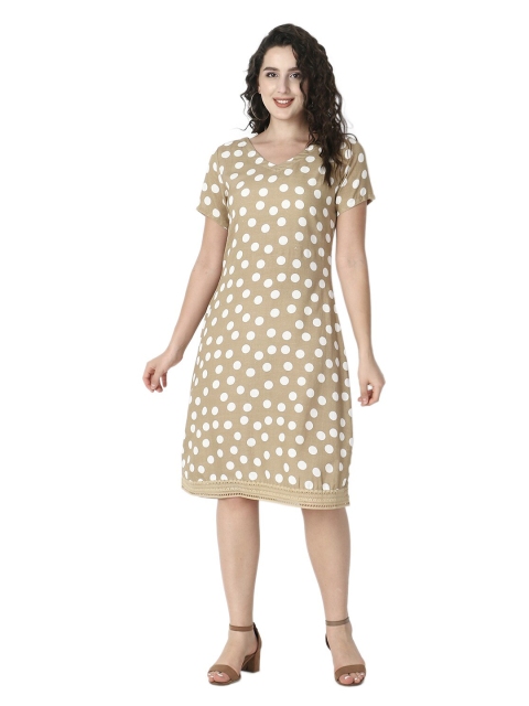 

Again fashions Brown & White Polka Dot Printed Cotton A-Line Dress