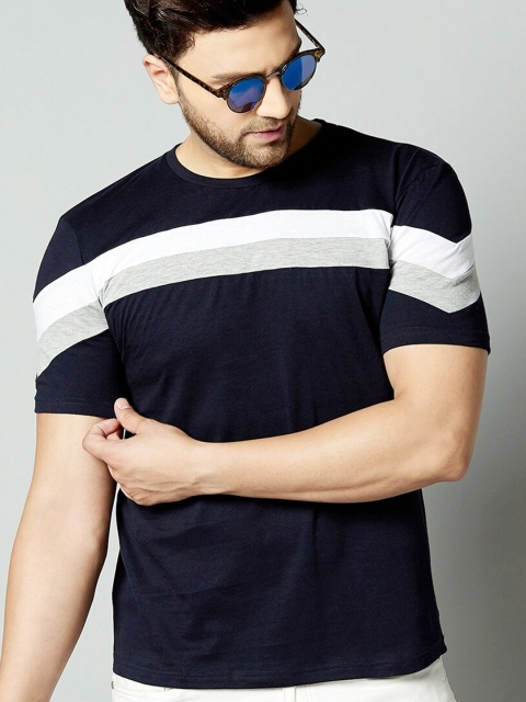 

TRUE BASKET Men Navy Blue Colourblocked T-shirt