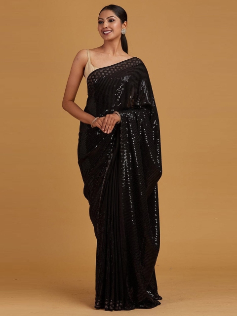 

elora Black Embellished Sequinned Pure Georgette Bhagalpuri Saree