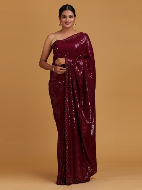 

elora Magenta Embellished Sequinned Pure Georgette Bhagalpuri Saree