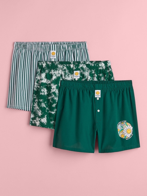 

H&M Men 3-Pack Woven Cotton Boxer Shorts 0652360020, Green