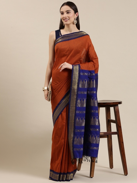 

The Chennai Silks Rust & Blue Zari Fusion Saree