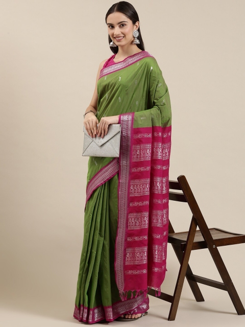 

The Chennai Silks Green & Red Woven Design Zari Fusion Saree