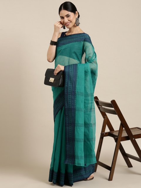 

The Chennai Silks Sea Green & Blue Woven Design Pure Cotton Fusion Taant Saree