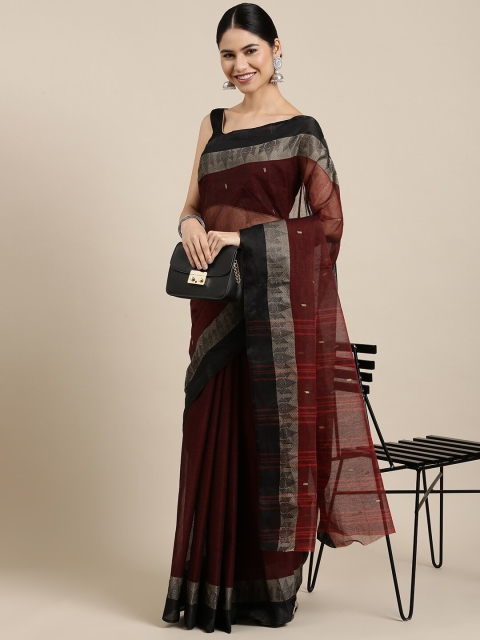 

The Chennai Silks Maroon & Grey Ethnic Motifs Pure Cotton Fusion Taant Saree