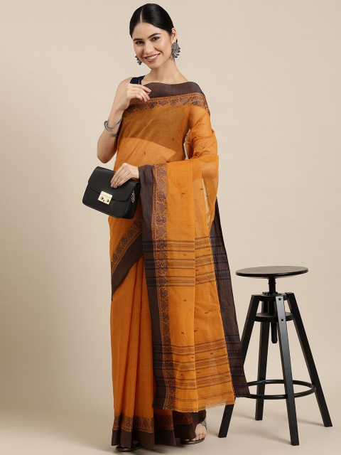 

The Chennai Silks Mustard & Brown Woven Design Pure Cotton Fusion Taant Saree