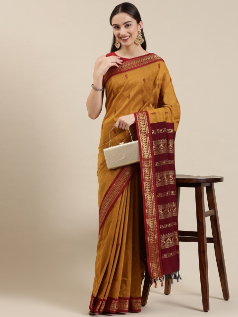 

The Chennai Silks Mustard & Maroon Woven Design Zari Fusion Saree