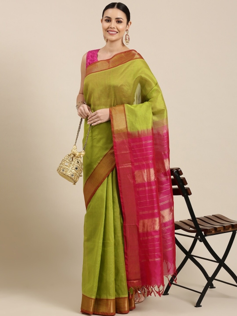 

The Chennai Silks Green & Pink Zari Silk Cotton Saree