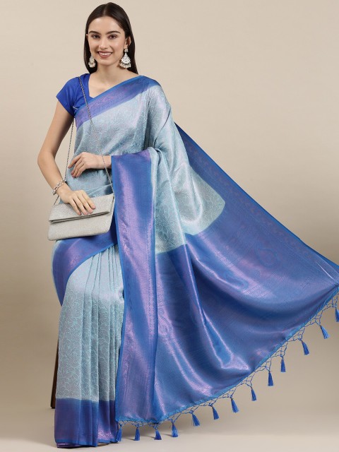 

The Chennai Silks Blue & Silver-Toned Woven Design Zari Art Silk Banarasi Saree