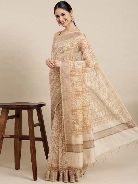 

The Chennai Silks Beige & Cream-Coloured Warli Supernet Fusion Kota Saree