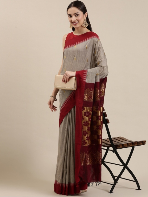 

The Chennai Silks Grey & Maroon Woven Design Saree