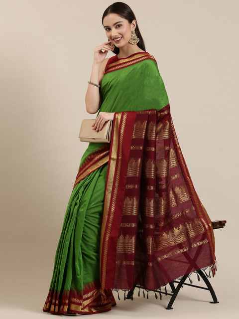 

The Chennai Silks Green & Maroon Zari Fusion Saree