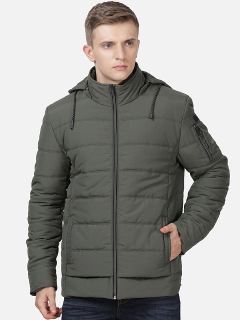 

t-base Men Grey Windcheater and Water Resistant Puffer Jacket