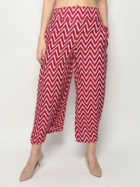 

KEX Women Red & White Printed Flared Knitted Crepe Palazzos