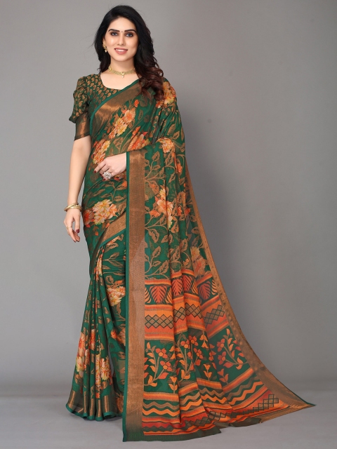 

Winza Designer Green & Orange Floral Zari Pure Chiffon Bagh Saree