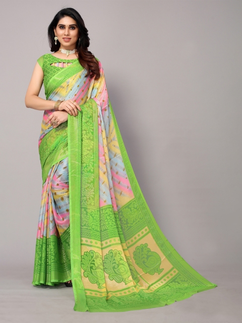 

Winza Designer Green & Blue Tie and Dye Zari Pure Chiffon Leheriya Saree