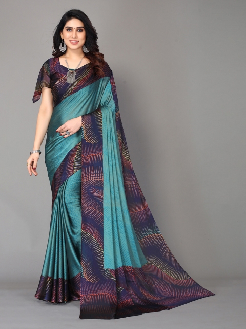 

Winza Designer Women Teal & Blue Zari Pure Chiffon Fusion Saree