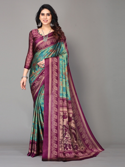 

Winza Designer Magenta & Blue Ethnic Motifs Zari Pure Chiffon Block Print Saree