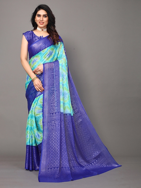 

Winza Designer Blue & Green Tie and Dye Pure Chiffon Saree