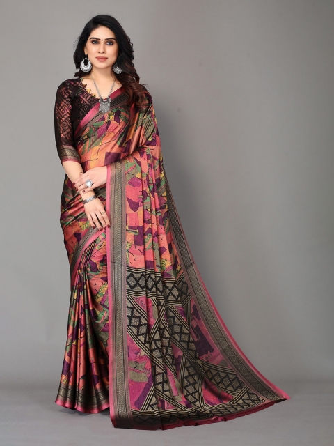 

Winza Designer Magenta Zari Pure Chiffon Fusion Block Print Saree