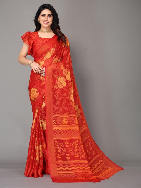 

Winza Designer Red & Yellow Floral Zari Pure Chiffon Bagh Saree
