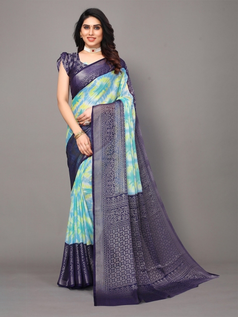 

Winza Designer Navy Blue & Yellow Tie and Dye Pure Chiffon Bandhani Saree