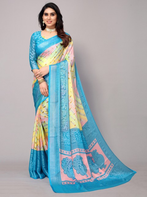 

Winza Designer Turquoise Blue & Pink Tie and Dye Pure Chiffon Leheriya Saree