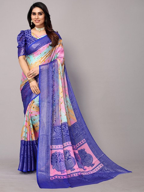 

Winza Designer Blue & Pink Leheriya Zari Pure Chiffon Leheriya Saree