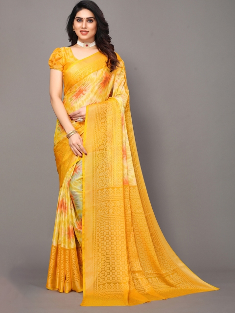 

Winza Designer Yellow Tie and Dye Zari Pure Chiffon Bandhani Saree