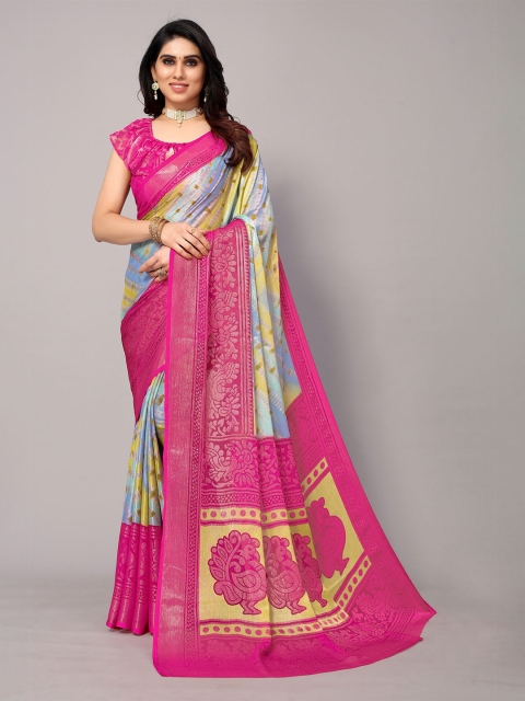 

Winza Designer Pink & Blue Tie and Dye Zari Pure Chiffon Leheriya Saree