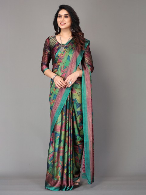 

Winza Designer Multicoloured Pure Chiffon Fusion Block Print Saree, Multi