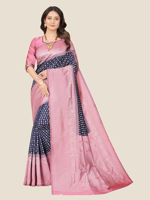 

Anjaneya Sarees Blue & Pink Woven Design Zari Silk Blend Saree