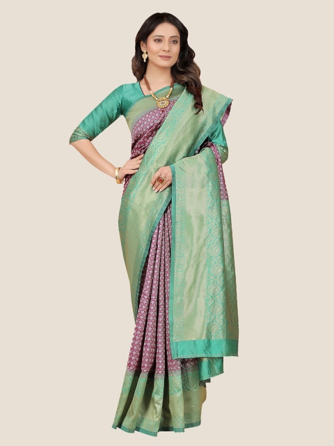 

Anjaneya Sarees Purple & Green Woven Design Zari Silk Blend Saree