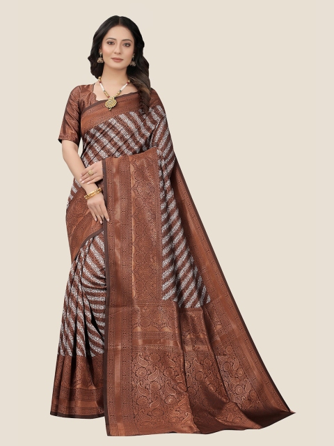 

Anjaneya Sarees Brown & Grey Woven Design Zari Silk Blend Saree