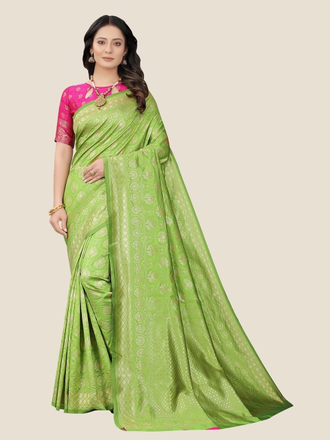 

Anjaneya Sarees Green & Gold-Toned Woven Design Zari Silk Blend Saree