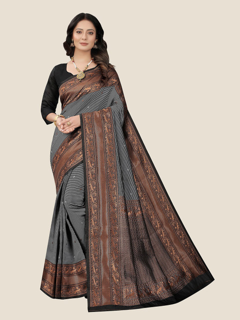 

Anjaneya Sarees Grey & Black Woven Design Zari Silk Blend Saree