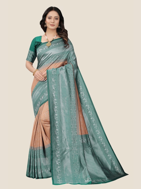 

Anjaneya Sarees Mustard & Green Woven Design Zari Silk Blend Saree