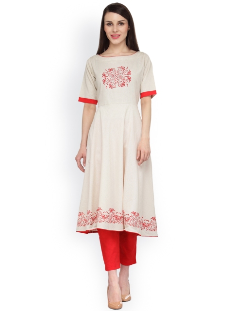 

Tulsattva Women Off-White Printed A-Line Kurta