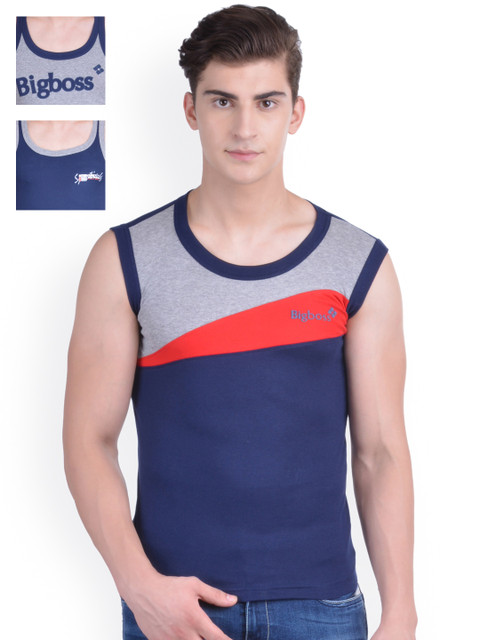 

Dollar Bigboss Men Set of 3 Innerwear Vests MDBB16-13-17, Navy blue