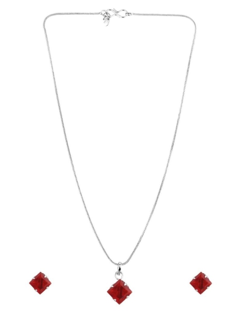 

Efulgenz Rhodium-Plated Red Crystal Studded Antique Jewellery Set, Silver