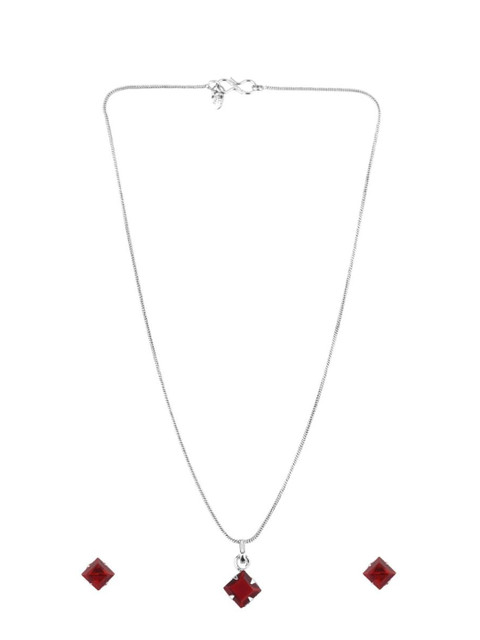 

Efulgenz Rhodium-Plated Maroon Crystal-Studded Pendant Set