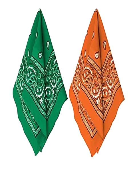 

Aadishwar Creations Pack Of 2 Green & Orange Coloured Paisley Printed Cotton Bandanas
