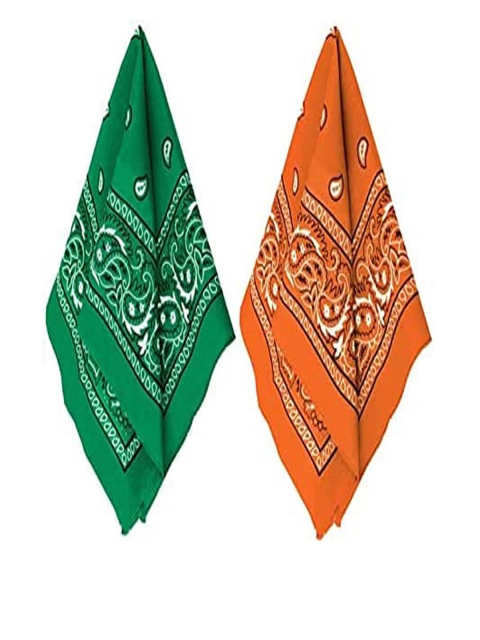 

Aadishwar Creations Pack Of 2 Orange Coloured & Green Paisley Printed Cotton Bandanas