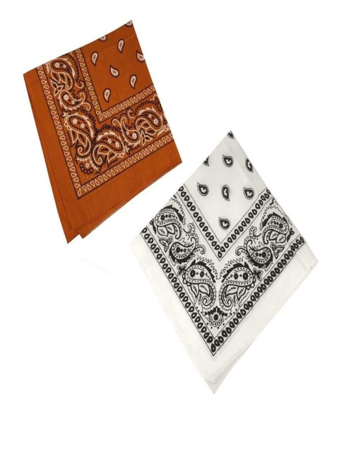 

Aadishwar Creations Unisex Pack Of 2 Orange & White Paisley Printed Cotton Bandanas