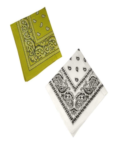 

Aadishwar Creations Unisex Pack Of 2 Yellow & White Paisley Printed Cotton Bandanas